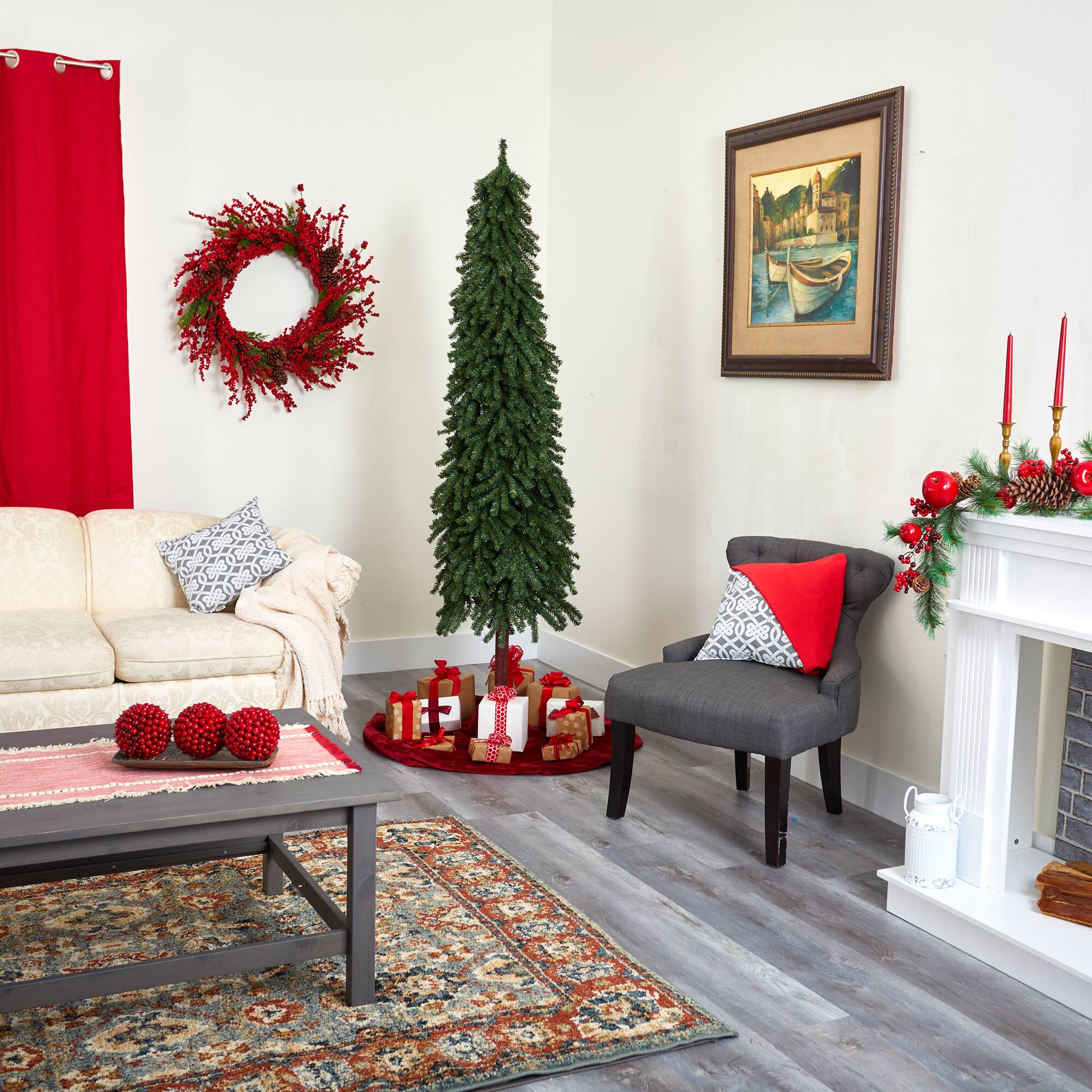 7ft. Pre-Lit Grand Alpine Artificial Christmas Tree, Clear LED Lights